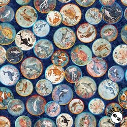 QT Fabrics Deep Sea Dazzle Undersea Medallions Navy QT Fabrics Deep Sea Dazzle Undersea Medallions Navy