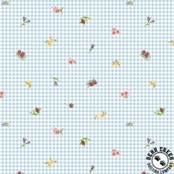 P&B Textiles Bunnies and Blooms Tossed Floral on Gingham Blue P&B Textiles Bunnies and Blooms Tossed Floral on Gingham Blue