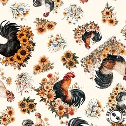 QT Fabrics Rule the Roost Tossed Roosters & Flowers Light Cream QT Fabrics Rule the Roost Tossed Roosters & Flowers Light Cream