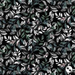 P&B Textiles Moon Flower Allover Leaves Black