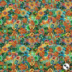 QT Fabrics Skullduggery Floral Geo Green QT Fabrics Skullduggery Floral Geo Green