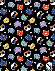 Wilmington Prints Fe-Line Frisky Cat Heads Black Wilmington Prints Fe-Line Frisky Cat Heads Black