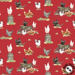 Riley Blake Designs Spring Barn Quilts Chickens Red