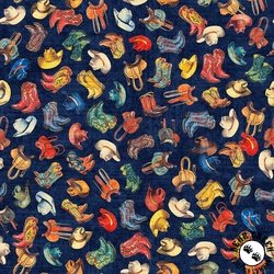 QT Fabrics Yippie Ki Yay! Cowboy Boots and Hats Navy QT Fabrics Yippie Ki Yay! Cowboy Boots and Hats Navy