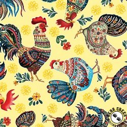 Benartex Farm Feathered Folk Feathered Friends Yellow Benartex Farm Feathered Folk Feathered Friends Yellow