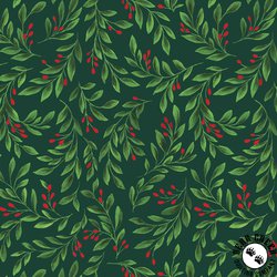 P&B Textiles Christmas Miniatures III Berry Branches Dark Green