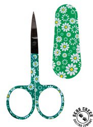 Allary Embroidery Scissors with Matching Leather Sheath - GREEN DAISIES