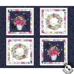 P&B Textiles Indigo Song Floral Block Panel