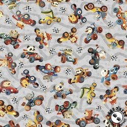 QT Fabrics Turbo Tykes Animal Race Car Toss Gray QT Fabrics Turbo Tykes Animal Race Car Toss Gray