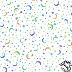 P&B Textiles Hootie Patootie 108 Inch Wide Backing Fabric Moon and Stars White
