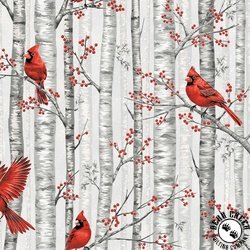 Hoffman Fabrics Berries and Birch Cardinals and Birch Fog/Silver Hoffman Fabrics Berries and Birch Cardinals and Birch Fog/Silver