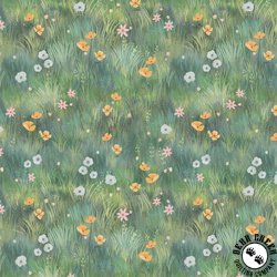 Clothworks Serenity Wildflowers Green