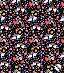 Maywood Studio Playtime Flannel Hearts and Rainbows Black