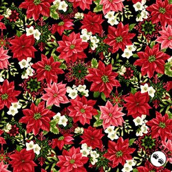 Studio E Fabrics Tis The Season Medium Floral and Snowflakes Black