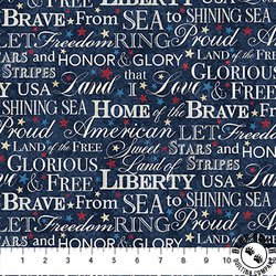 Northcott Stonehenge Stars and Stripes 13 Words Navy/Multi