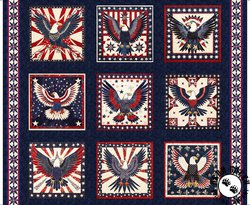 QT Fabrics American Tapestry Eagle Blocks Panel Navy