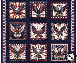 QT Fabrics American Tapestry Eagle Blocks Panel Navy QT Fabrics American Tapestry Eagle Blocks Panel Navy