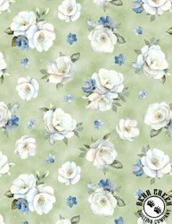 Wilmington Prints Blue Harmony Floral Toss Green Wilmington Prints Blue Harmony Floral Toss Green