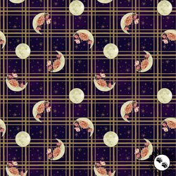 Blank Quilting Midnight Rendezvous Moons with Flowers with Plaid Dark Purple