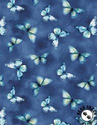 Wilmington Prints Blue Harmony Butterfly Toss Dark Blue