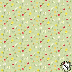 Riley Blake Designs Covered Bridges in Spring Flowers Green Riley Blake Designs Covered Bridges in Spring Flowers Green