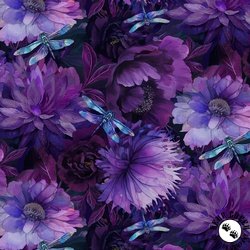 Timeless Treasures Dragonfly Mist 108 Inch Wide Backing Fabric Floral with Dragonflies Purple