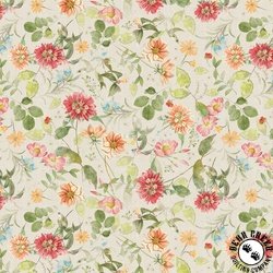 Clothworks Hummingbird Days Mixed Floral Light Khaki