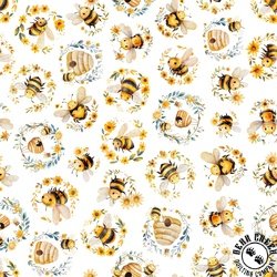 QT Fabrics Buzz, Buzz, Buzz Bees and Beehives White QT Fabrics Buzz, Buzz, Buzz Bees and Beehives White
