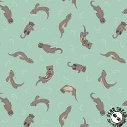 Lewis and Irene Fabrics Small Things Rivers and Creeks Otters Watergreen