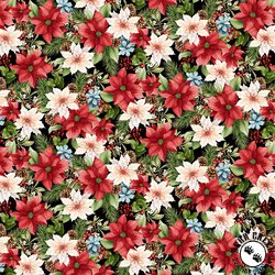 Henry Glass Hollyville Manor Poinsettia Toss Black Henry Glass Hollyville Manor Poinsettia Toss Black