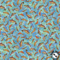 P&B Textiles Bear in Mind Tossed Fish Blue/Green