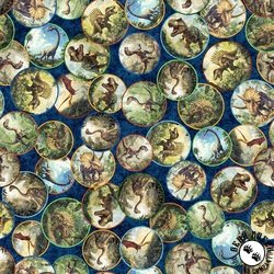 QT Fabrics Savage Kingdom Dinosaur Medallions Navy QT Fabrics Savage Kingdom Dinosaur Medallions Navy