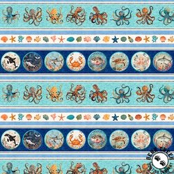 QT Fabrics Deep Sea Dazzle Undersea Border Stripe Multi QT Fabrics Deep Sea Dazzle Undersea Border Stripe Multi