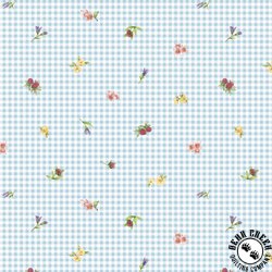 P&B Textiles Bunnies and Blooms Tossed Floral on Gingham Blue