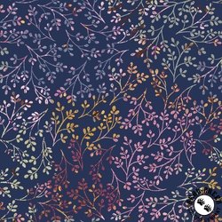 P&B Textiles Flutter Blooms Multi Vines Dark Blue Multi