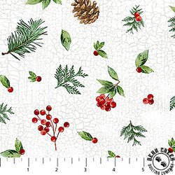 Northcott Winter Song Pine Cone Toss White/Multi