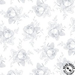 Henry Glass Quilter's Flour VI Stylized Rose White on White