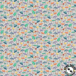 Windham Fabrics Enchanted Woods Mushroom Garden Light Grey