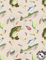Wilmington Prints Gone Fishing Fish and Lure Toss Cream