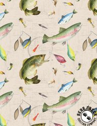 Wilmington Prints Gone Fishing Fish and Lure Toss Cream Wilmington Prints Gone Fishing Fish and Lure Toss Cream