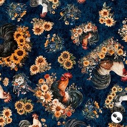 QT Fabrics Rule the Roost Tossed Roosters & Flowers Dark Navy QT Fabrics Rule the Roost Tossed Roosters & Flowers Dark Navy