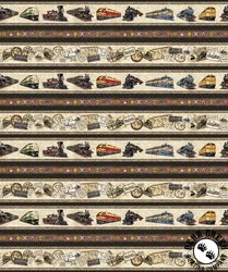 QT Fabrics Steam & Steel Train Border Stripe Multi QT Fabrics Steam & Steel Train Border Stripe Multi