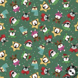 P&B Textiles Christmas Miniatures III Festive Penguins Green