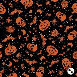 Maywood Studio Goth Gardens Floating Pumpkins and Skulls Black