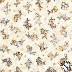 QT Fabrics Hunny Bunny Tossed Bunnies Cream