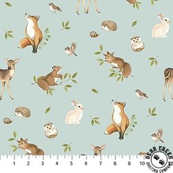 Northcott Woodland Heart Animals Blue/Multi