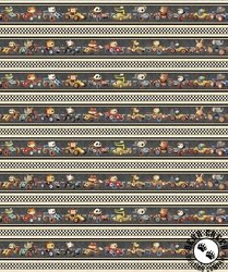 QT Fabrics Turbo Tykes Racetrack Border Stripe Smoke QT Fabrics Turbo Tykes Racetrack Border Stripe Smoke