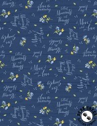 Wilmington Prints Blossom Blues Text Dark Blue