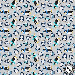 Clothworks Snow Drift Penguins Light Gray