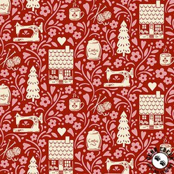 Andover Fabrics Cozy House Cozy House Vignette Garnet